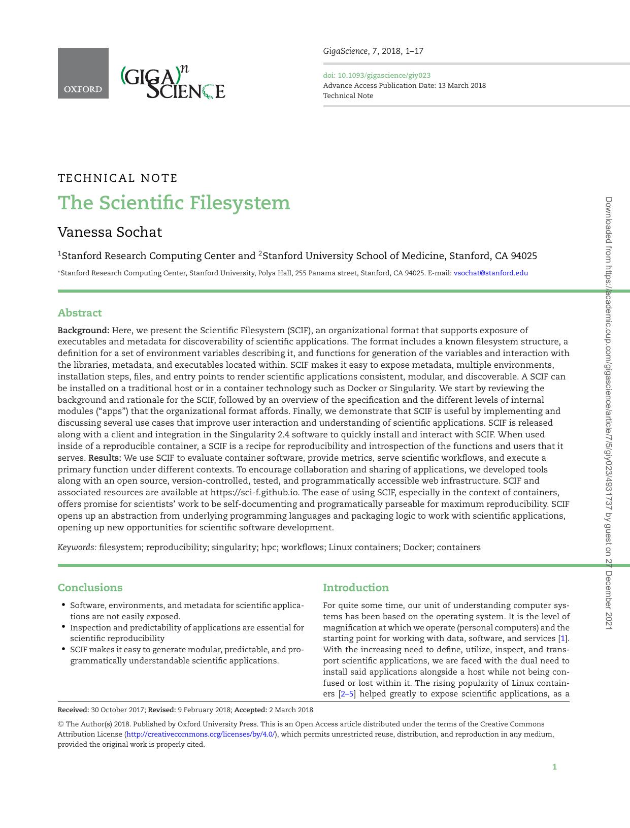 The Scientific Filesystem