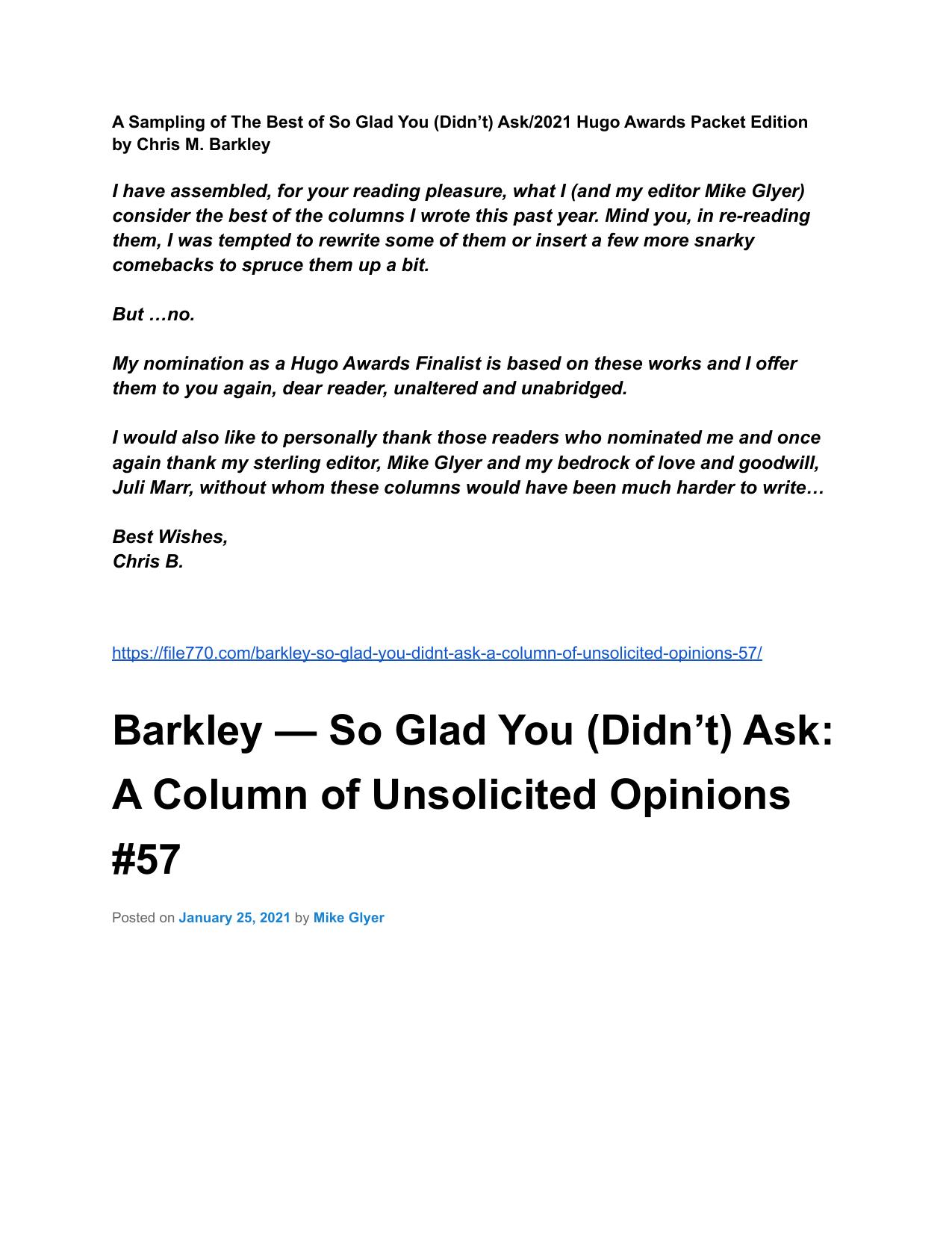 A Sampling of The Best of So Glad You (Didn’t) Ask