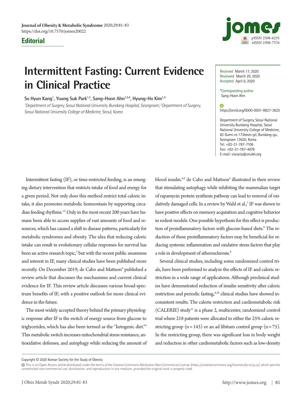 Intermittent Fasting: Current Evidence in Clinical Practice