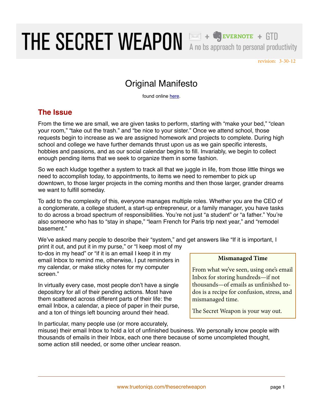 The Secret Weapon Manifesto