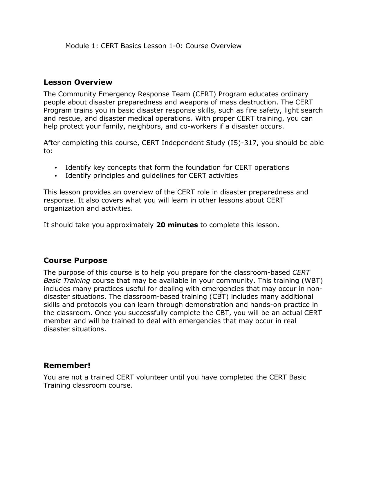 CERT Independent Study 317 Course