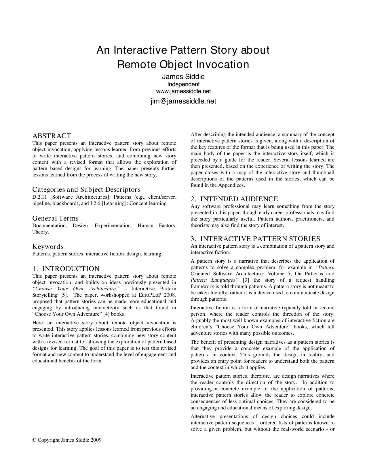 An Interactive Pattern Story about Remote Object Invocation