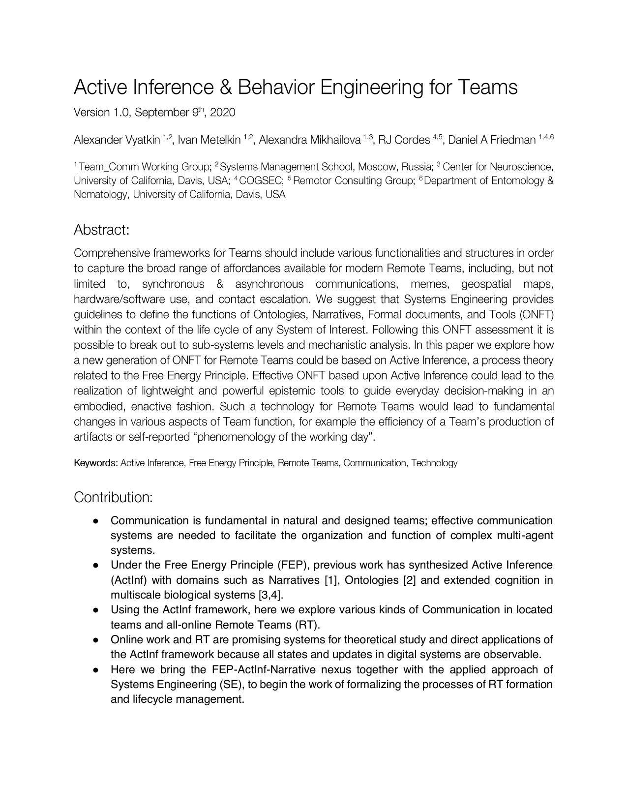 Active Inference & Behavior Engineering for Teams
