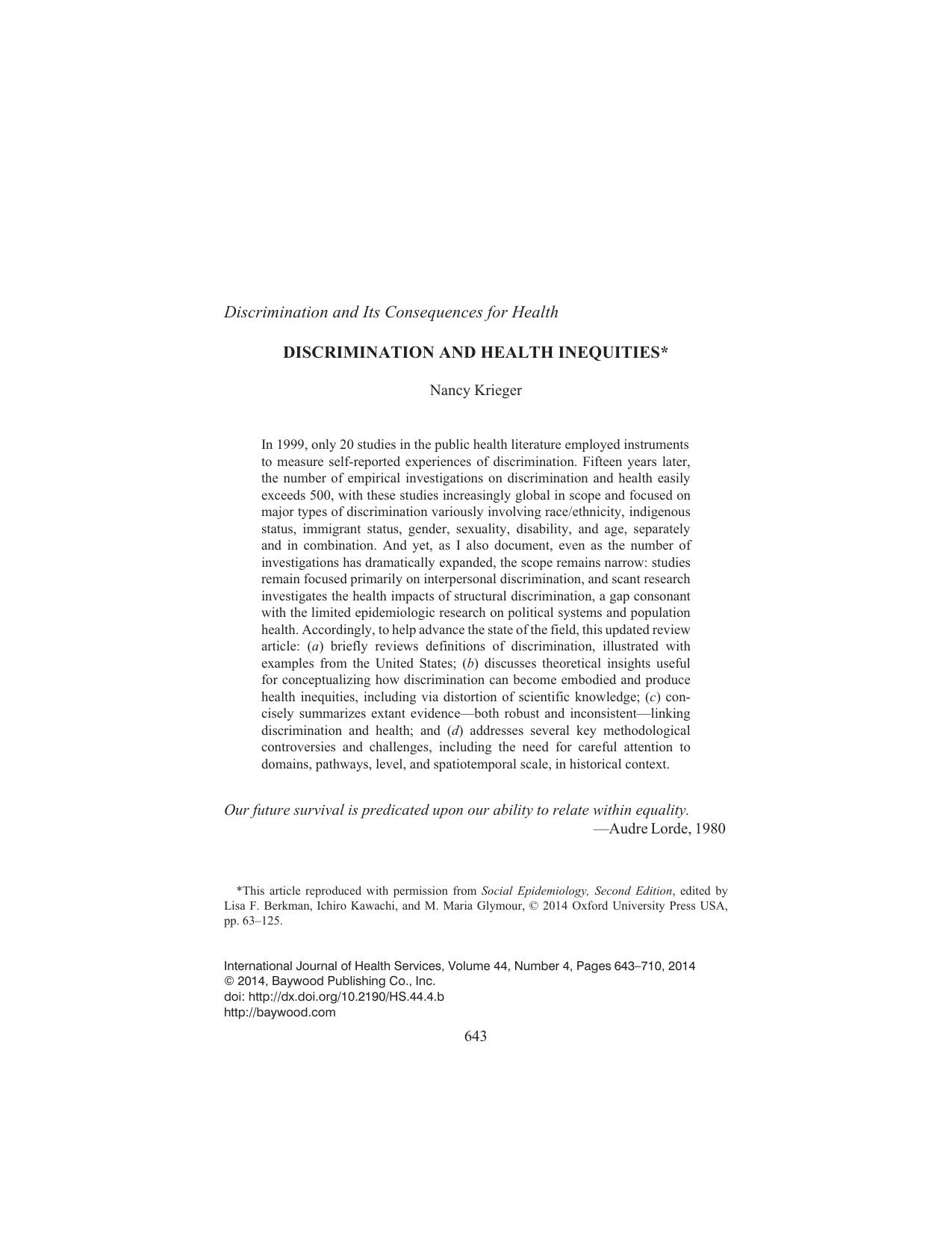 Discrimination And Health Inequities